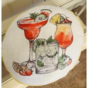 Tommy Bahama Indoor Outdoor 18' Round Cocktail Drinks Happy Hour Pillow.